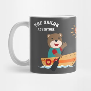 Funny bear sailor cartoon vector on little boat with cartoon style. Mug